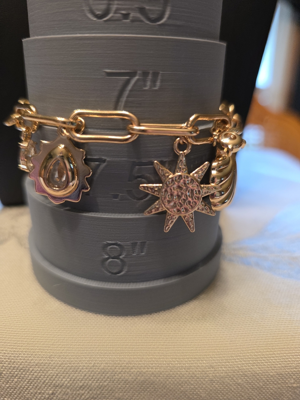 #386 Gold Charm Bracelet with Sun and Teardrop Pendants - Women Jewelry